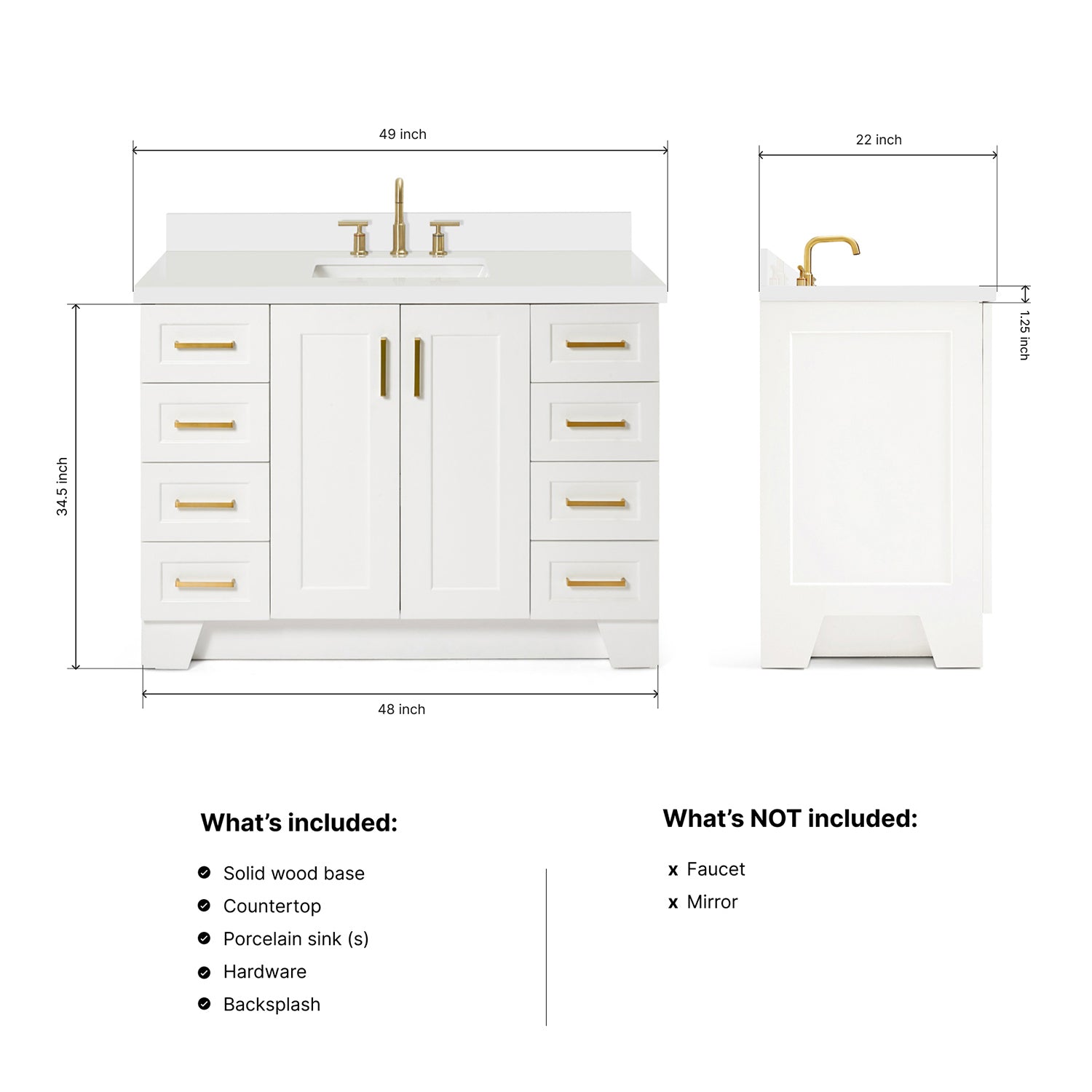 Emilia 48-Inch White bathroom vanity dimensions