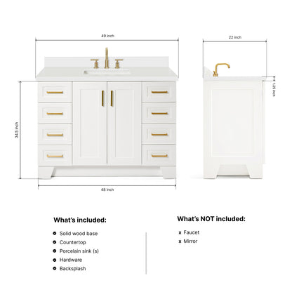 Emilia 48-Inch White bathroom vanity dimensions