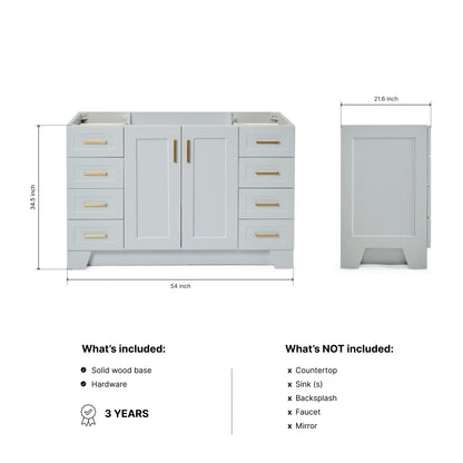 Emilia 54-inch Grey base cabinet on dimensions