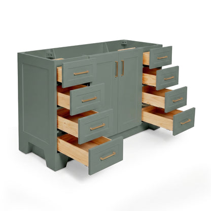Emilia 54-inch Vintage Green base cabinet on white back ground side view open door