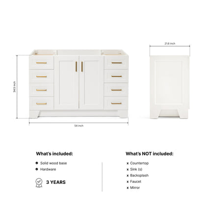 Emilia 54-inch White base cabinet on dimensions