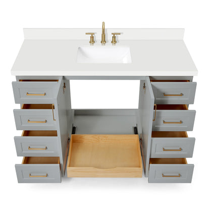 Emilia 54-Inch Grey bathroom vanity on white background – product photo 1