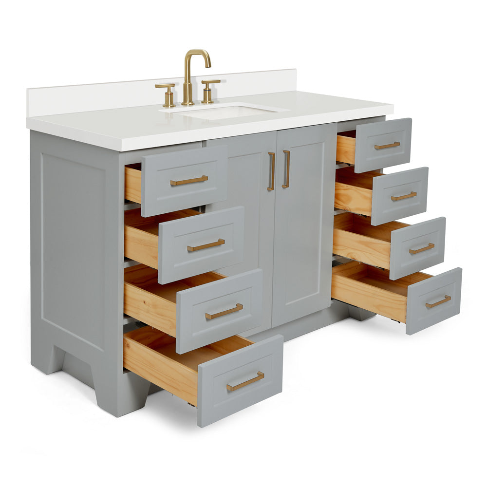 Emilia 54-Inch Grey bathroom vanity on white background – product photo 2
