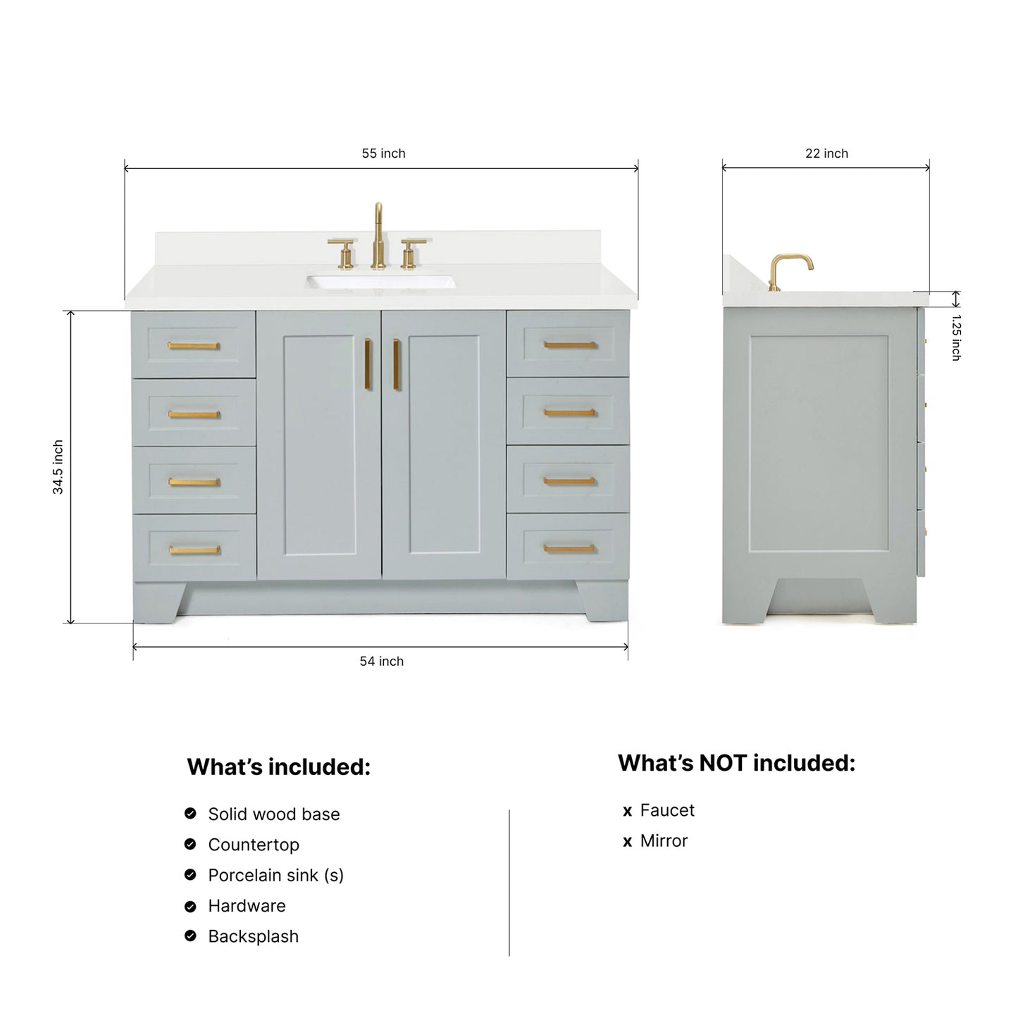 Emilia 54-Inch Grey bathroom vanity dimensions