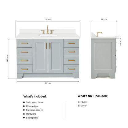 Emilia 54-Inch Grey bathroom vanity dimensions