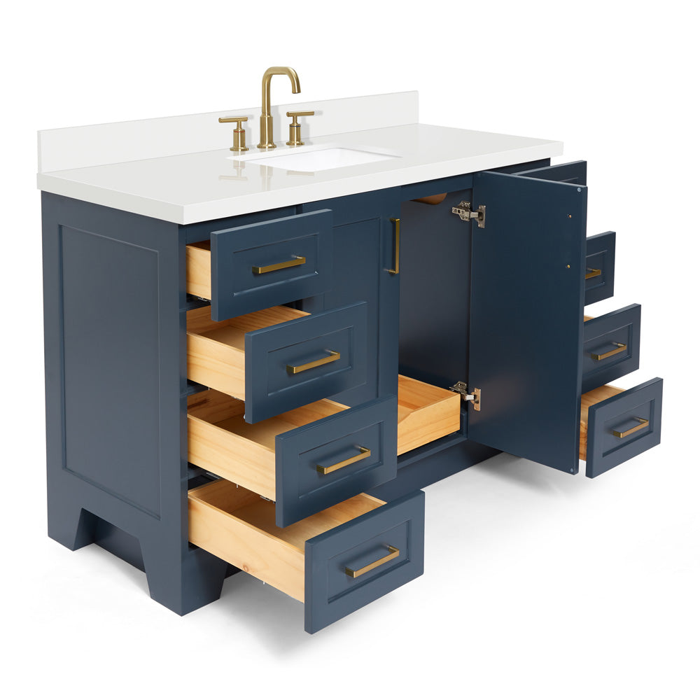 Emilia 54-Inch Midnight Blue bathroom vanity on white background – product photo 1