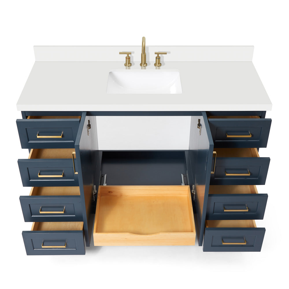 Emilia 54-Inch Midnight Blue bathroom vanity on white background – product photo 2
