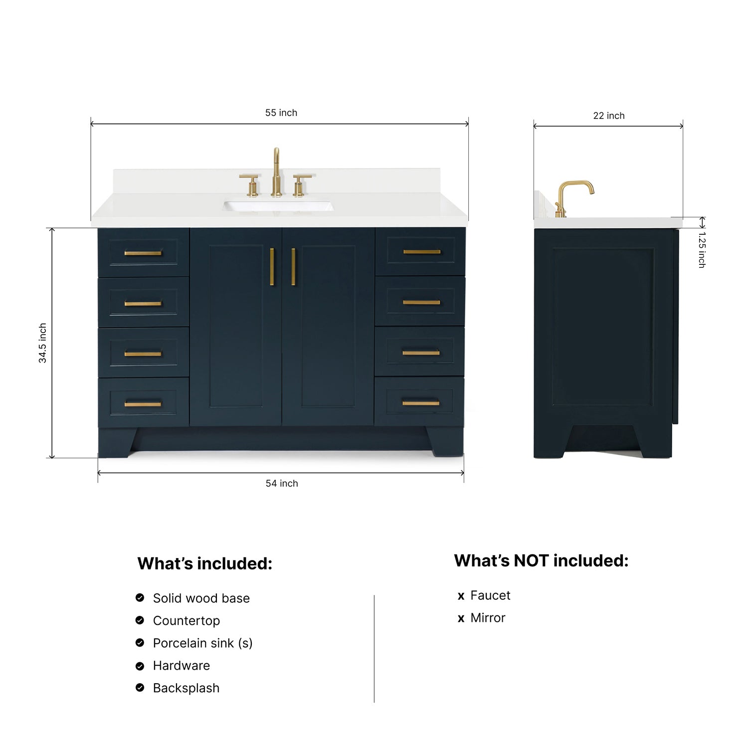 Emilia 54-Inch Midnight Blue bathroom vanity dimensions