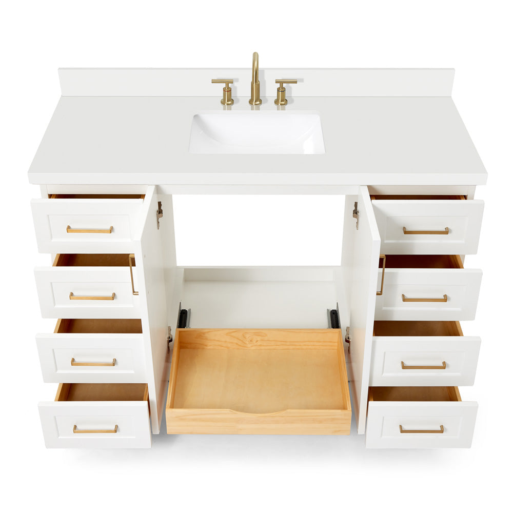 Emilia 54-Inch White bathroom vanity on white background – product photo 1