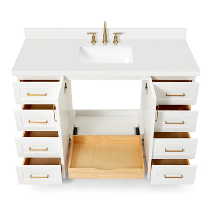 Emilia 54-Inch White bathroom vanity on white background – product photo 1
