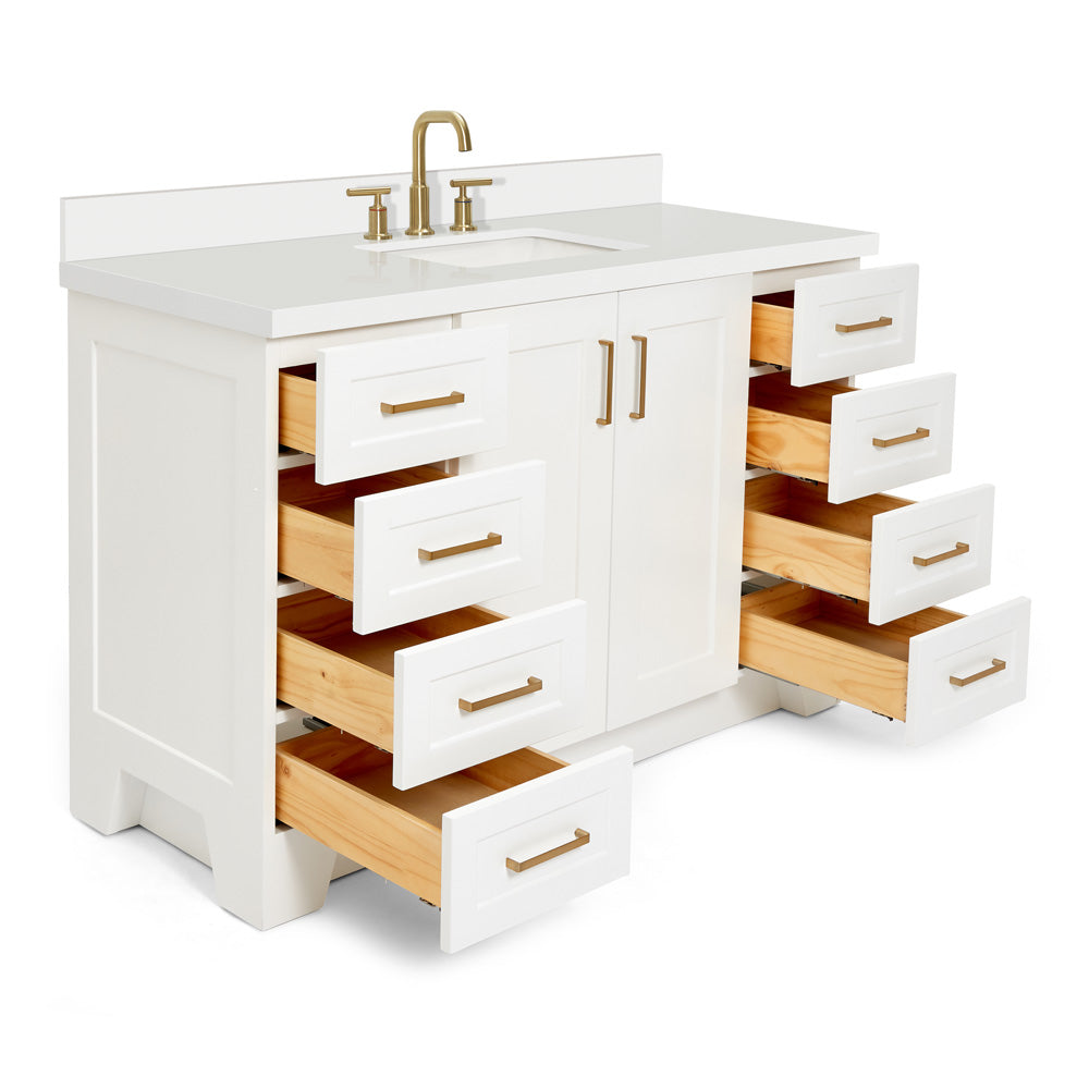 Emilia 54-Inch White bathroom vanity on white background – product photo 2