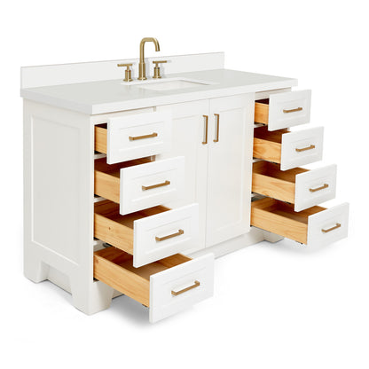 Emilia 54-Inch White bathroom vanity on white background – product photo 2