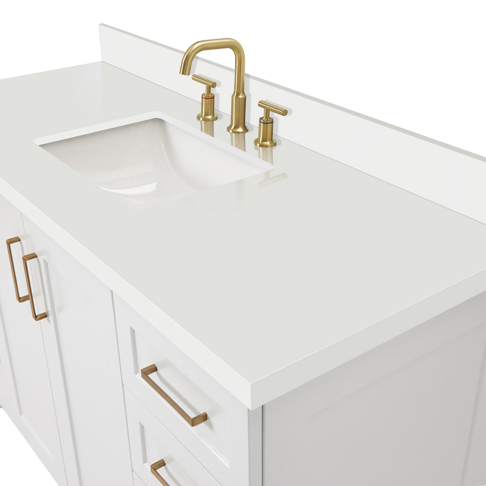 Emilia 54-Inch White bathroom vanity on white background – product photo 5