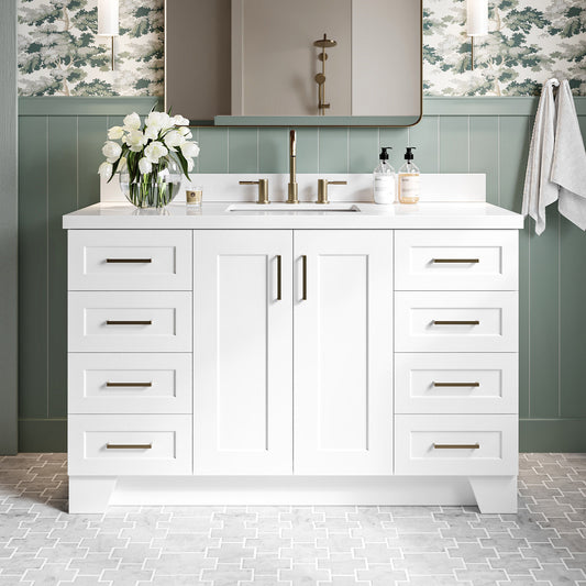 Emilia 54-Inch White bathroom vanity in styled bathroom setting