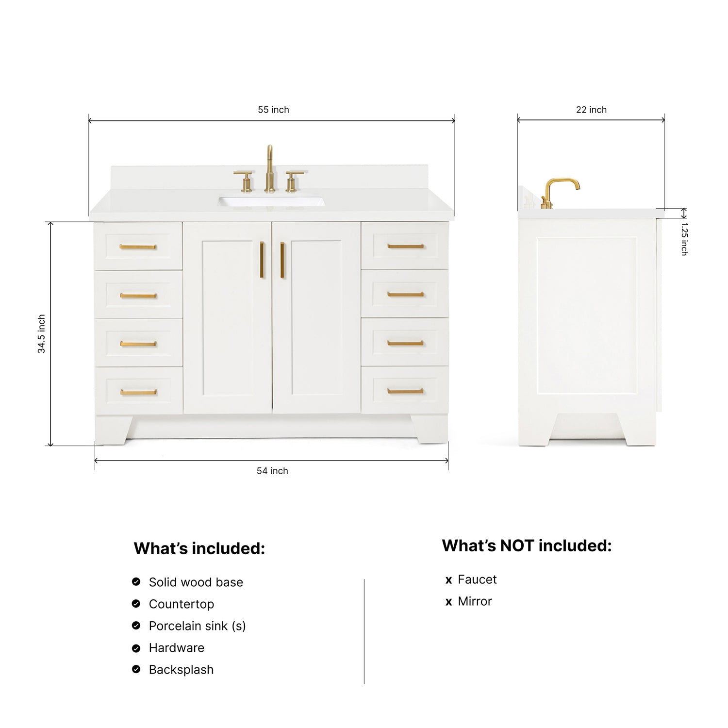 Emilia 54-Inch White bathroom vanity dimensions