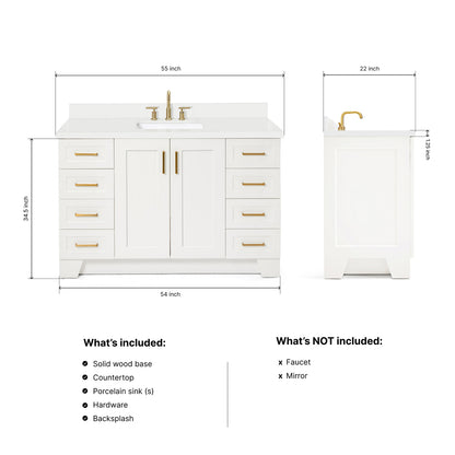 Emilia 54-Inch White bathroom vanity dimensions