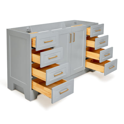 Emilia 60-inch Grey base cabinet on white back ground side view open door