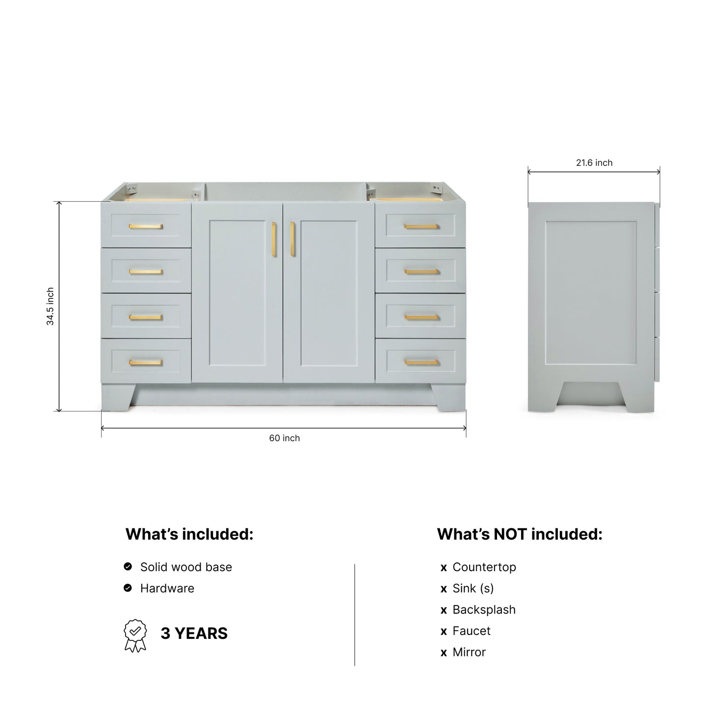 Emilia 60-inch Grey base cabinet on dimensions