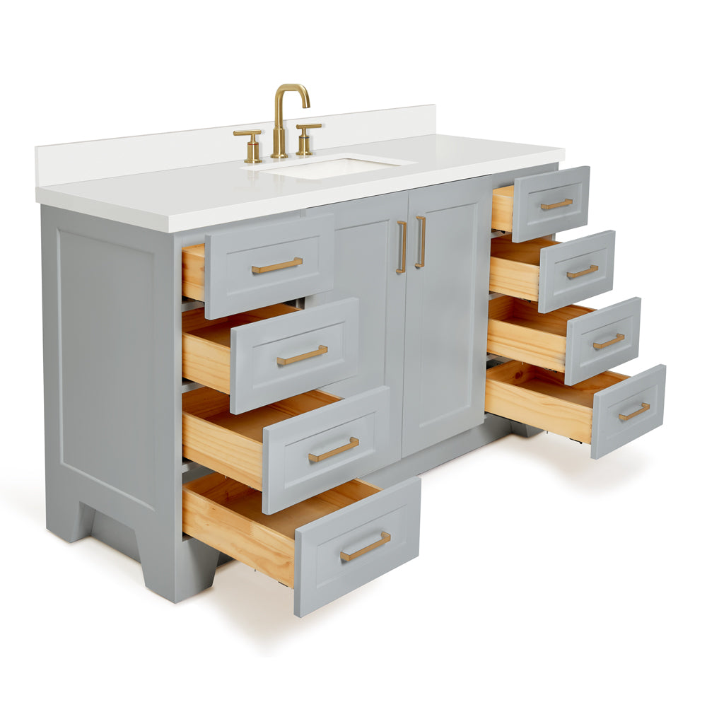 Emilia 60-Inch Grey bathroom vanity on white background – product photo 1