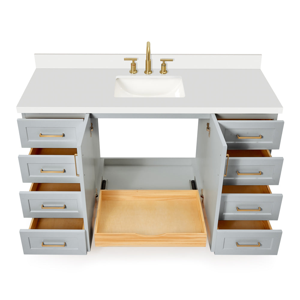 Emilia 60-Inch Grey bathroom vanity on white background – product photo 2