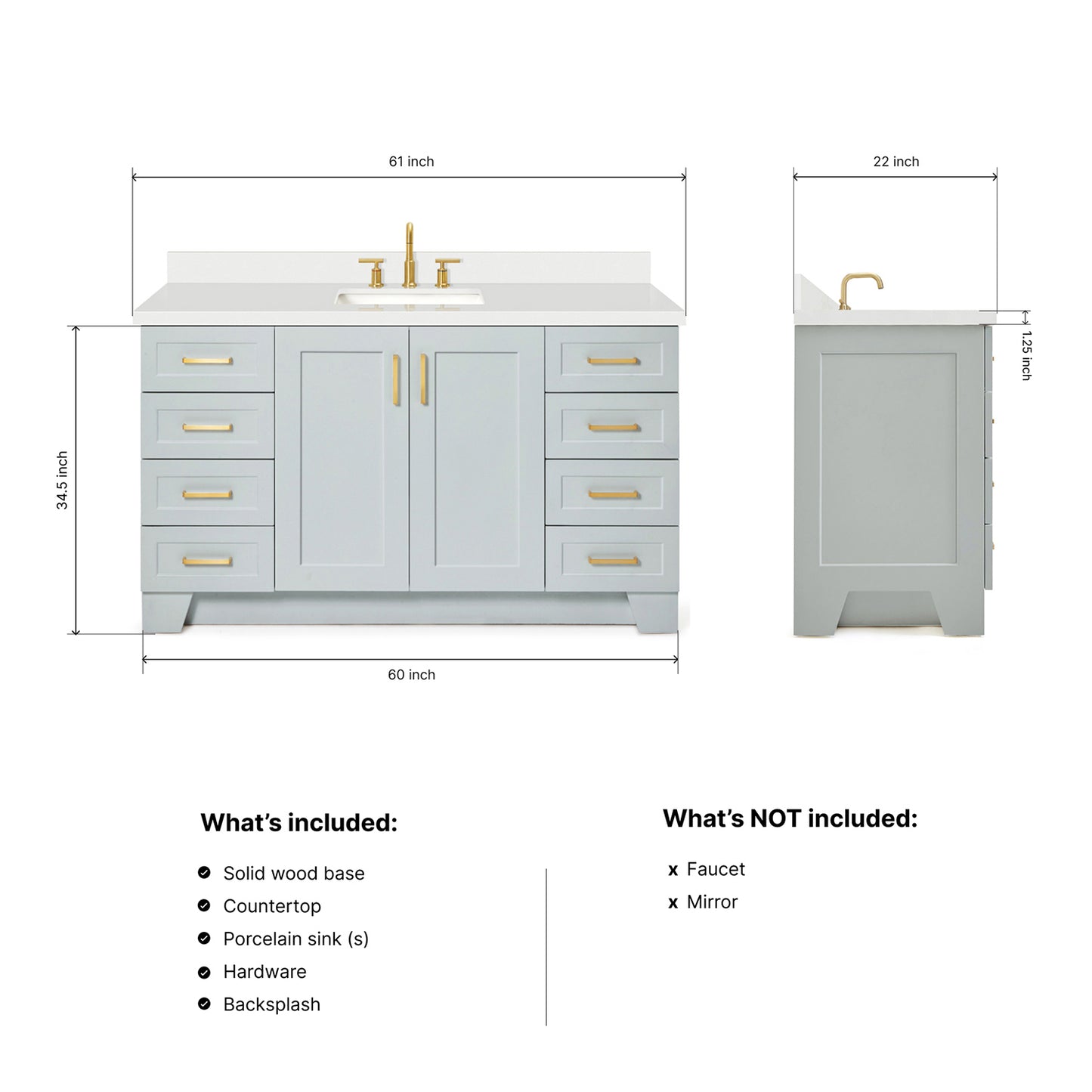 Emilia 60-Inch Grey bathroom vanity dimensions