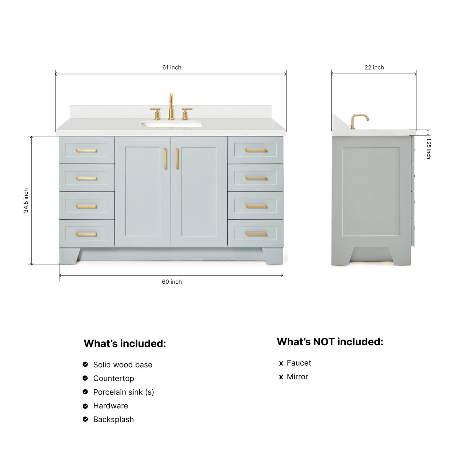 Emilia 60-Inch Grey bathroom vanity dimensions