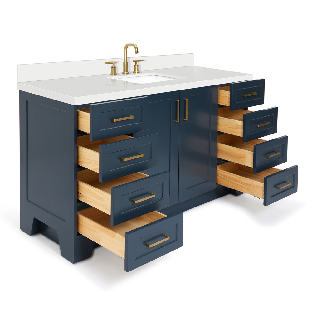 Emilia 60-Inch Midnight Blue bathroom vanity on white background – product photo 1