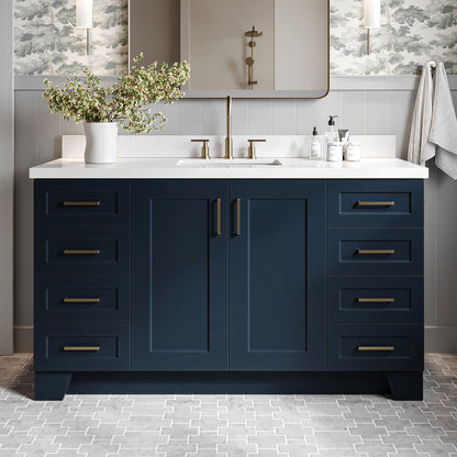 Emilia 60-Inch Midnight Blue bathroom vanity in styled bathroom setting