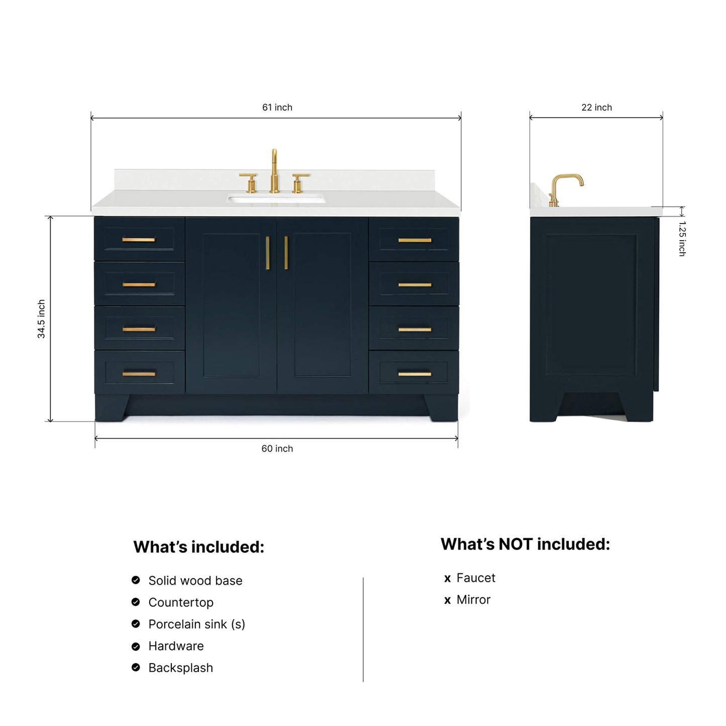 Emilia 60-Inch Midnight Blue bathroom vanity dimensions