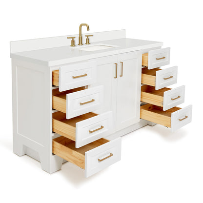 Emilia 60-Inch White bathroom vanity on white background – product photo 1