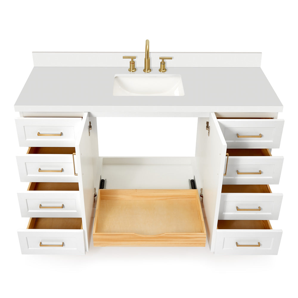 Emilia 60-Inch White bathroom vanity on white background – product photo 2