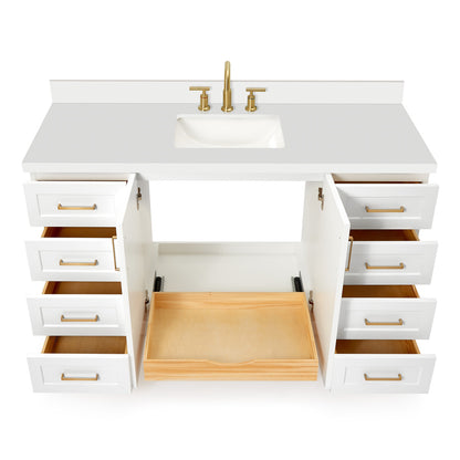 Emilia 60-Inch White bathroom vanity on white background – product photo 2