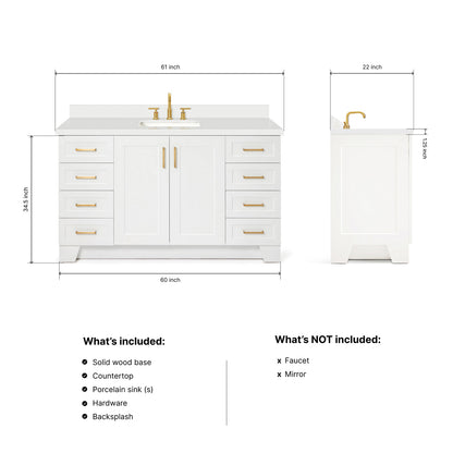Emilia 60-Inch White bathroom vanity dimensions