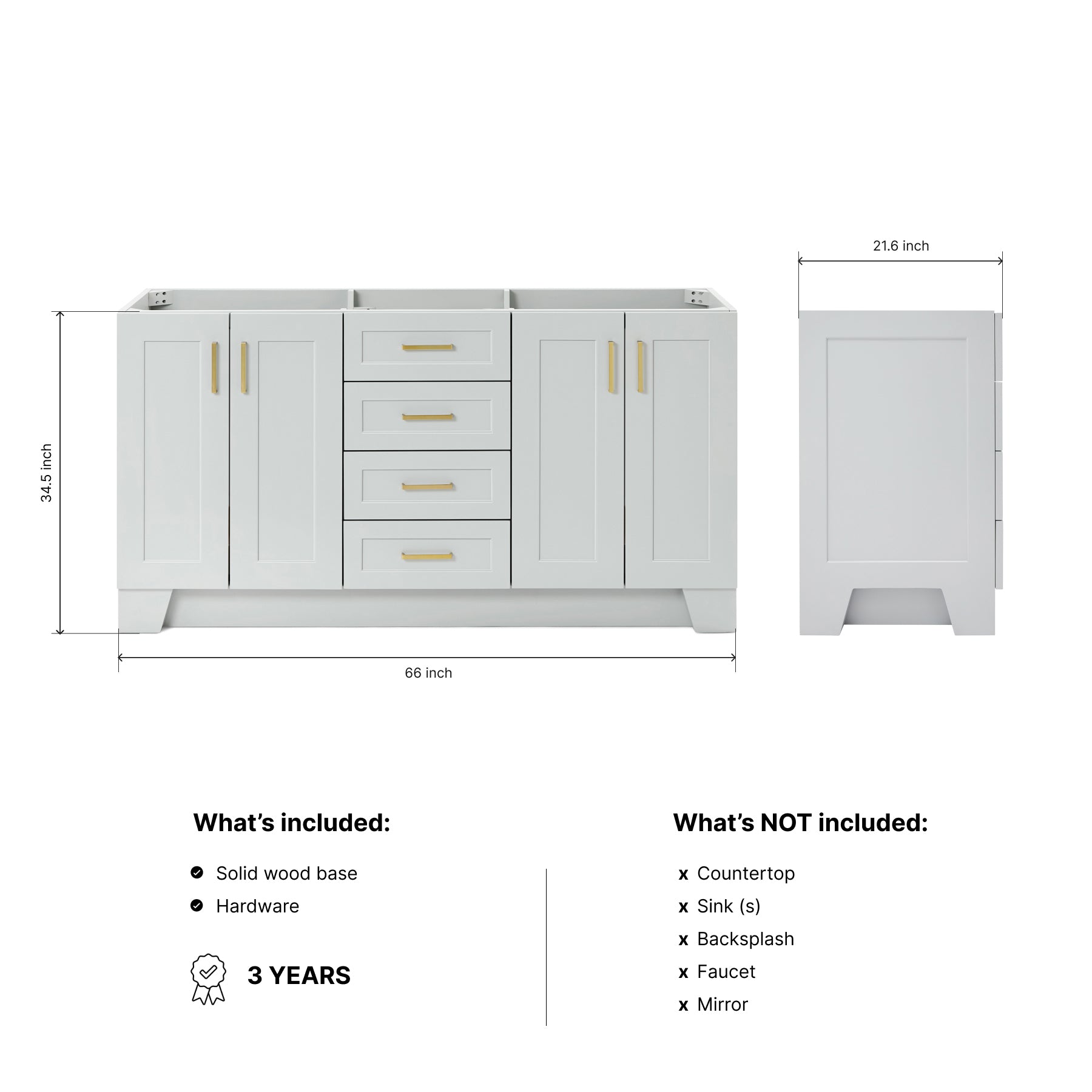 Emilia 66-inch Grey base cabinet on dimensions