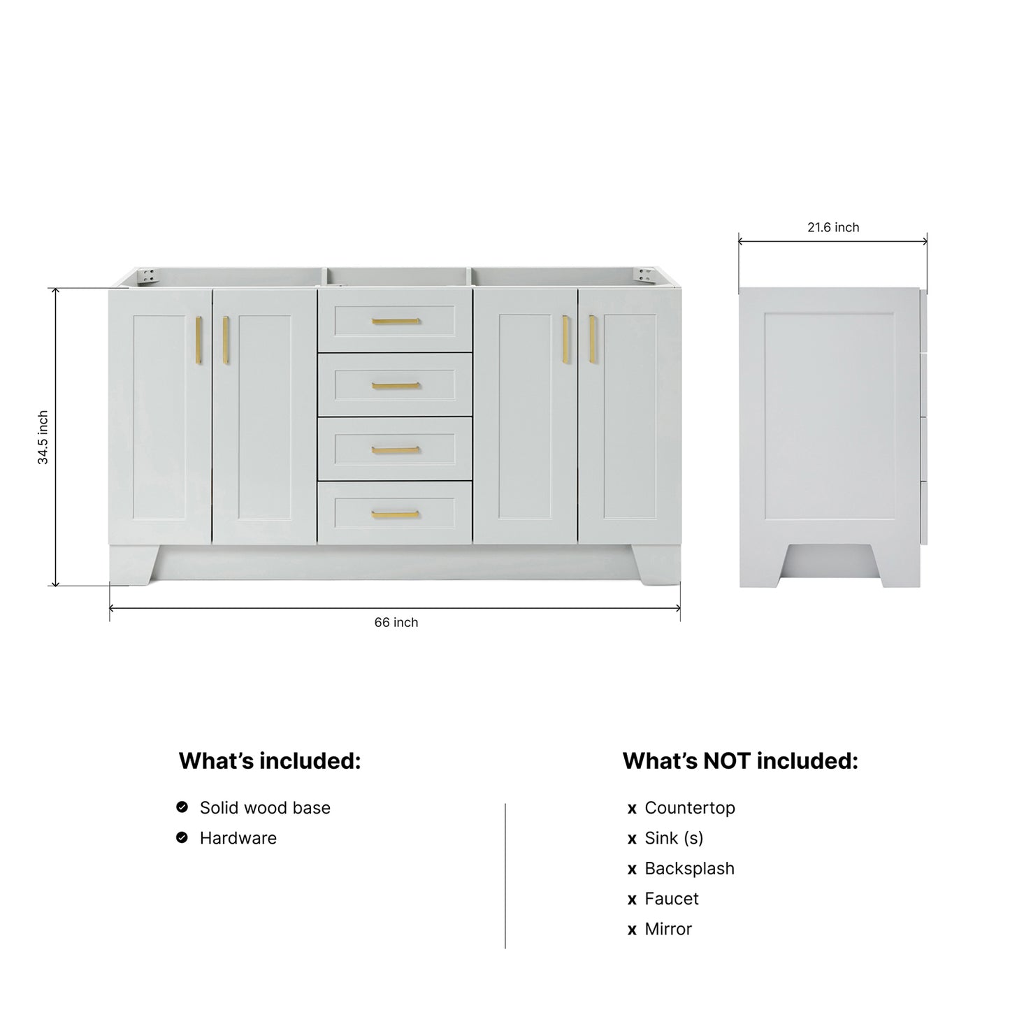 Emilia 66-inch Grey base cabinet on dimensions
