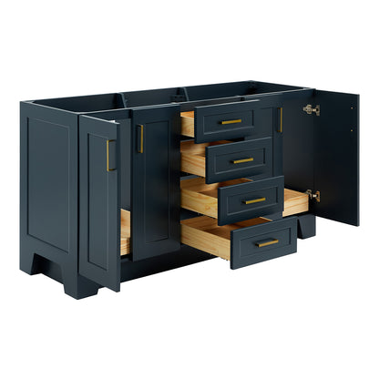 Emilia 66-inch Midnight Blue base cabinet on white back ground side view open door