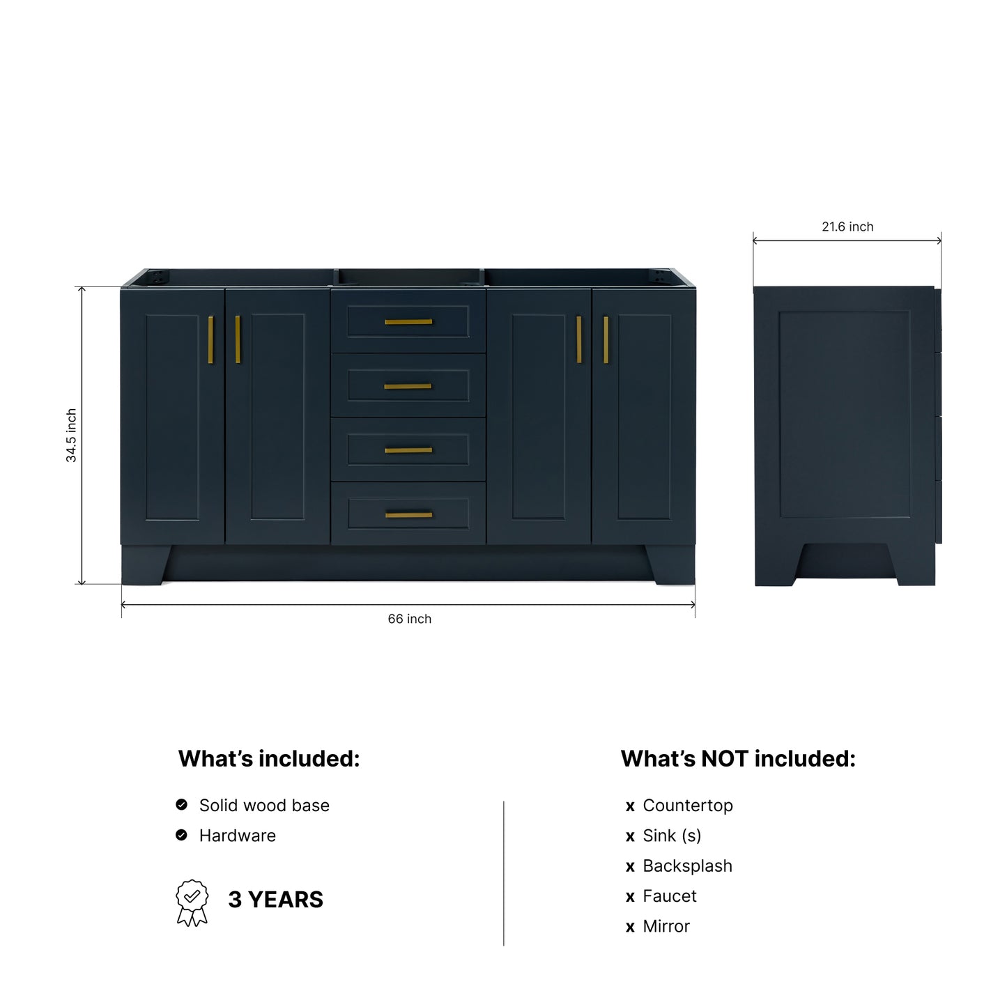 Emilia 66-inch Midnight Blue base cabinet on dimensions
