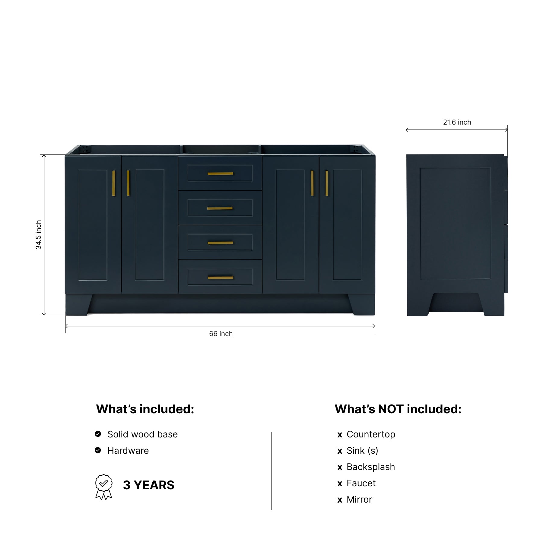 Emilia 66-inch Midnight Blue base cabinet on dimensions