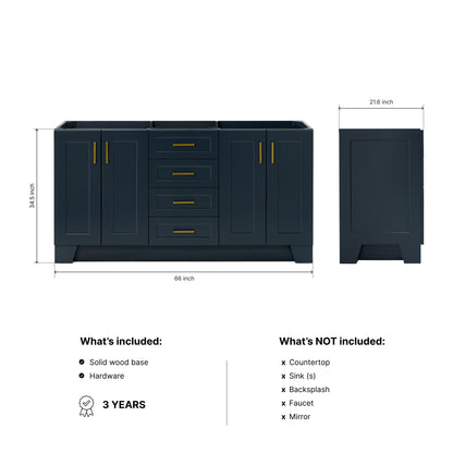 Emilia 66-inch Midnight Blue base cabinet on dimensions