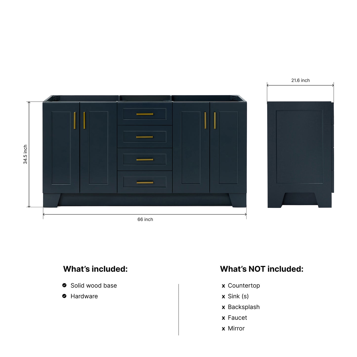 Emilia 66-inch Midnight Blue base cabinet on dimensions
