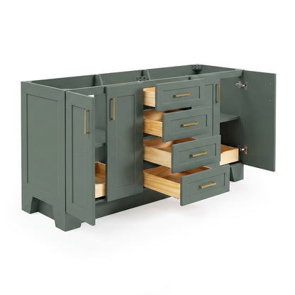 Emilia 66-inch Vintage Green base cabinet on white back ground side view open door