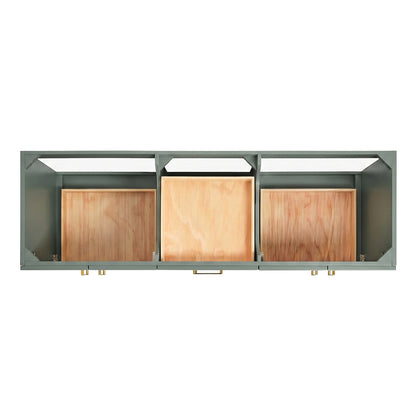Emilia 66-inch Vintage Green base cabinet on white back ground front view open door