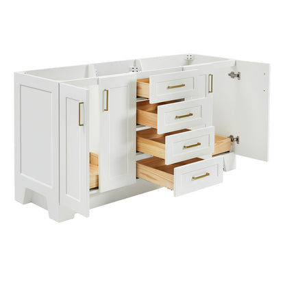 Emilia 66-inch White base cabinet on white back ground side view open door