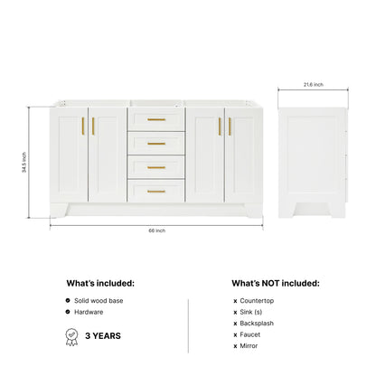 Emilia 66-inch White base cabinet on dimensions