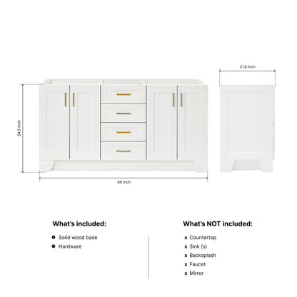 Emilia 66-inch White base cabinet on dimensions