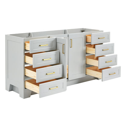 Emilia 66-inch Grey base cabinet on white back ground side view open door