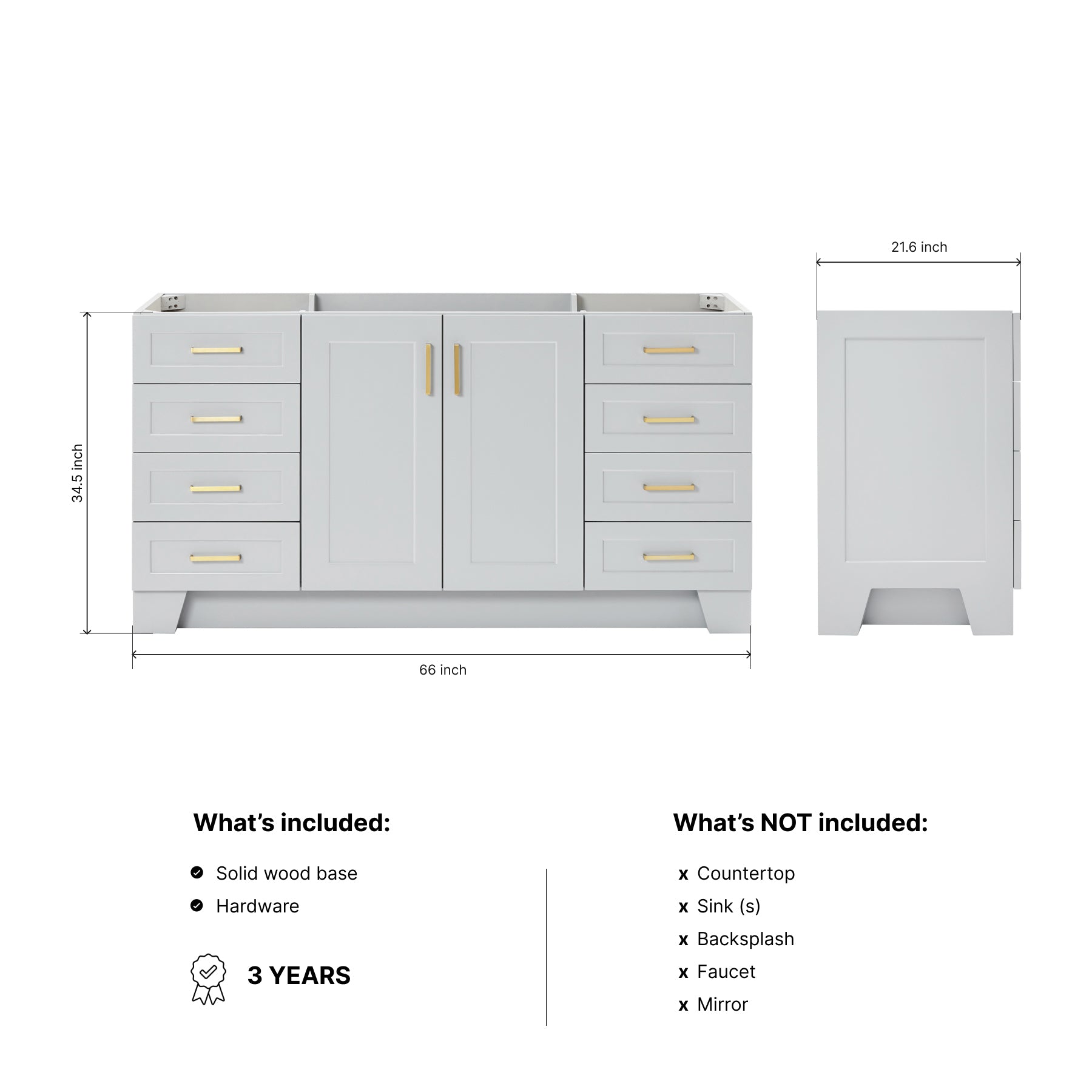 Emilia 66-inch Grey base cabinet on dimensions