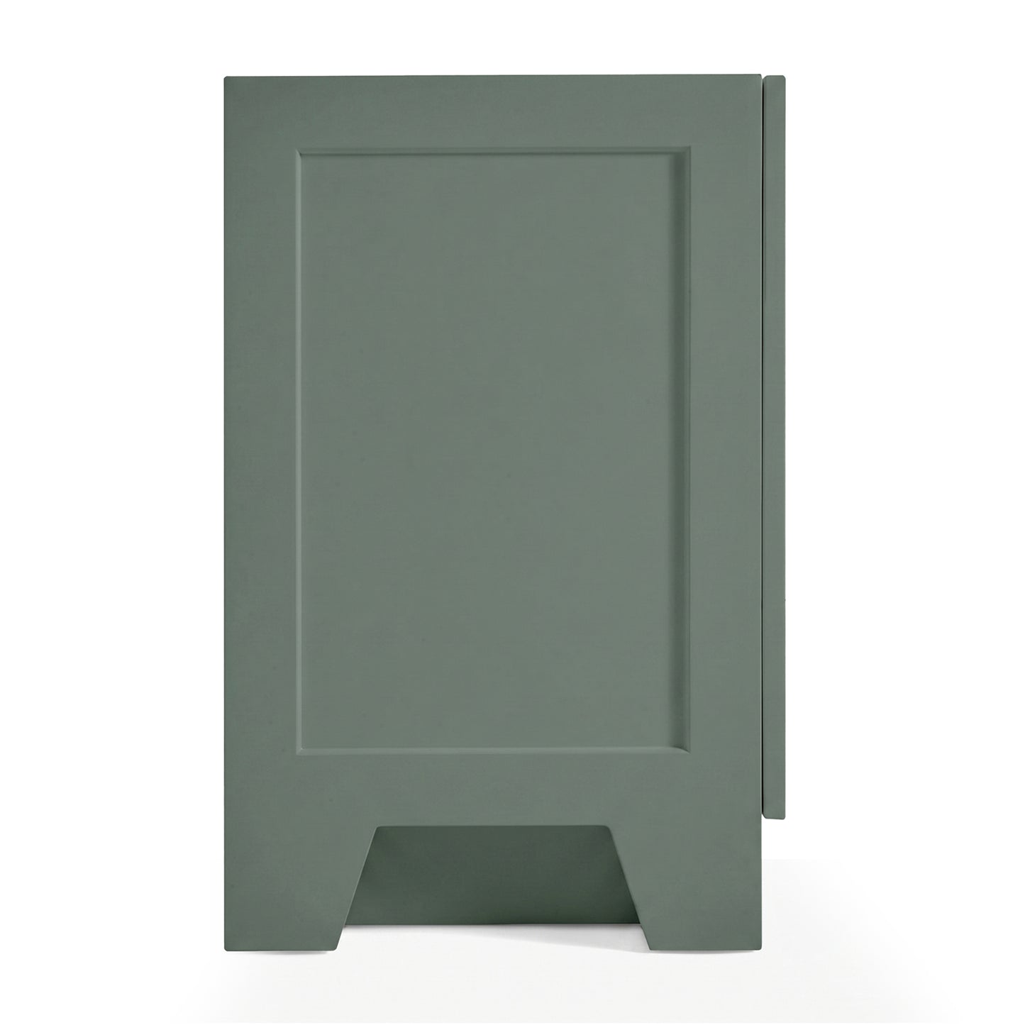 Emilia 66-inch Vintage Green base cabinet on white back ground side view open door