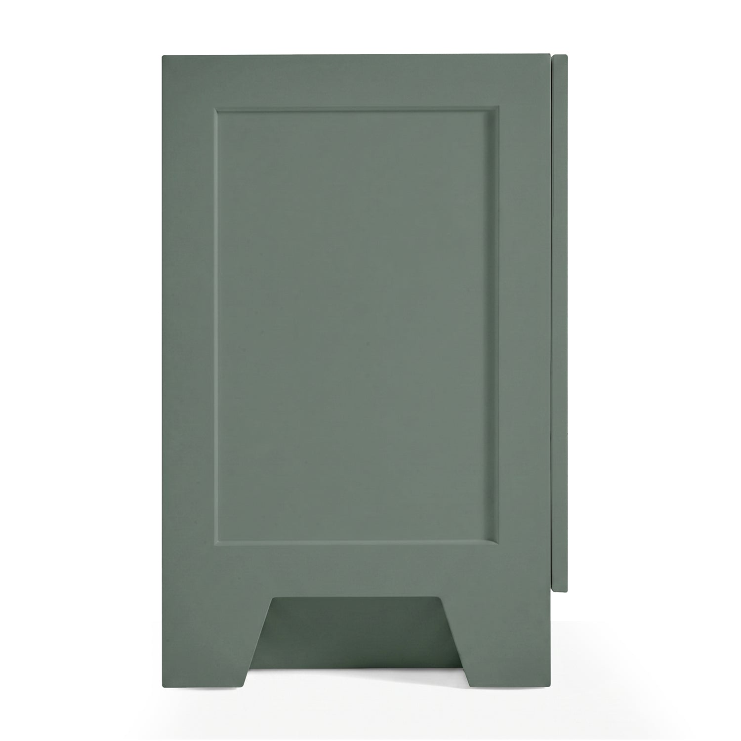 Emilia 66-inch Vintage Green base cabinet on white back ground side view open door