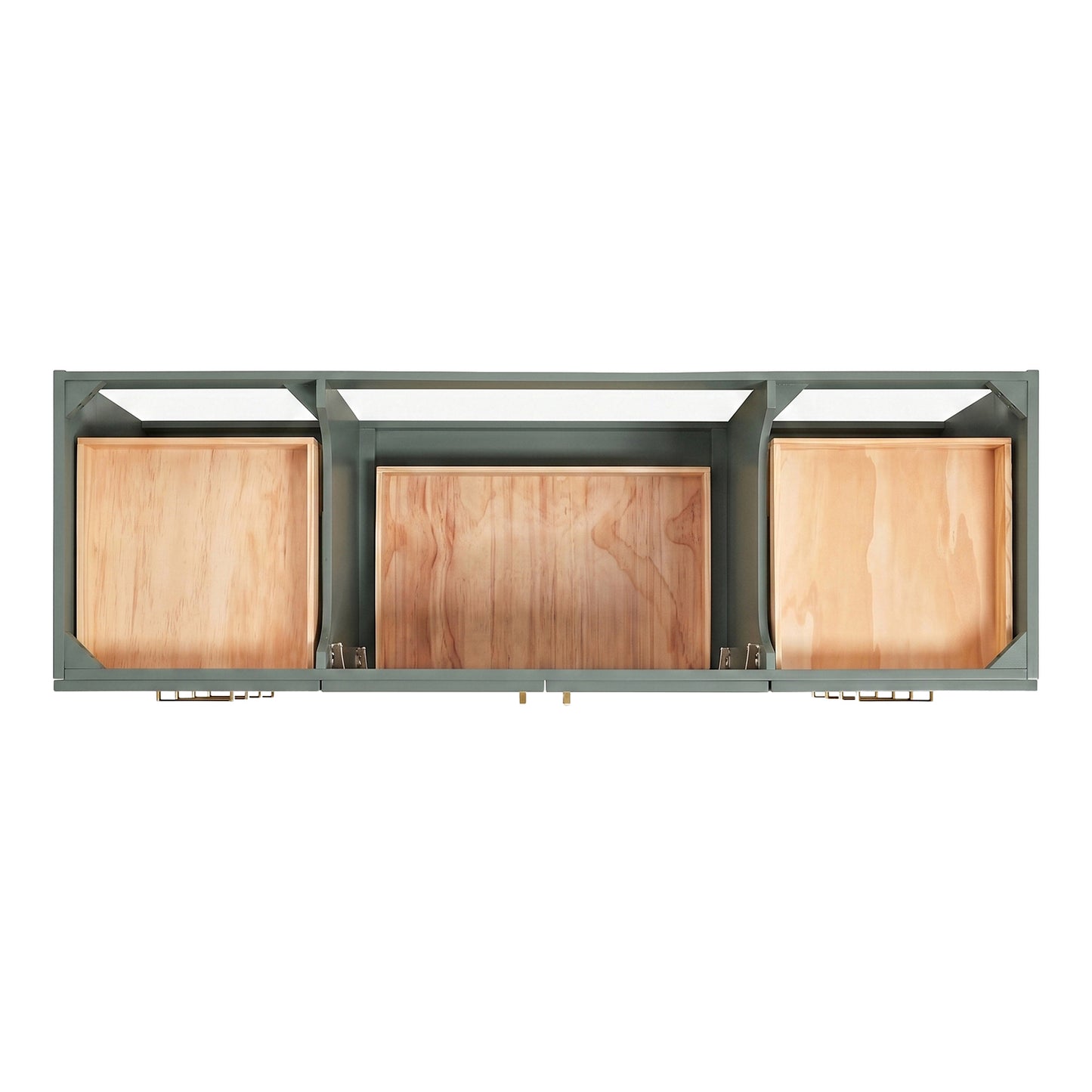 Emilia 66-inch Vintage Green base cabinet on white back ground front view open door